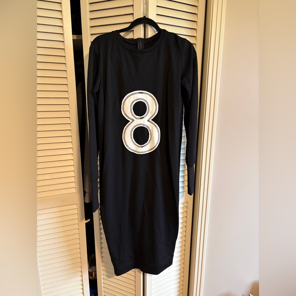 Locker Room Long Sleeve Black Dress with White '8' Appliqué